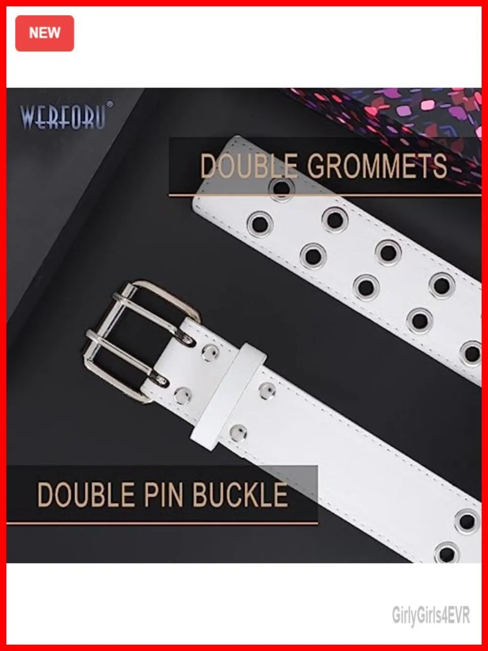 PU Leather Double Grommet Punk Belt for Women Men Jeans 1.5 Wide Adjustable
